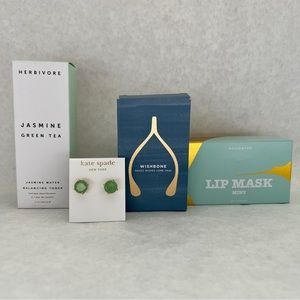 GIFT SET: Herbivore Toner / Kate Spade Earrings / West Elm Wishbone / Lip Mask